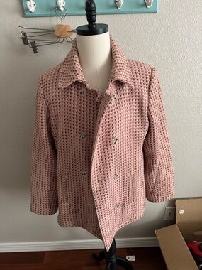 Pink Waffle-Knit/Tweed Double-Breasted Peacoat